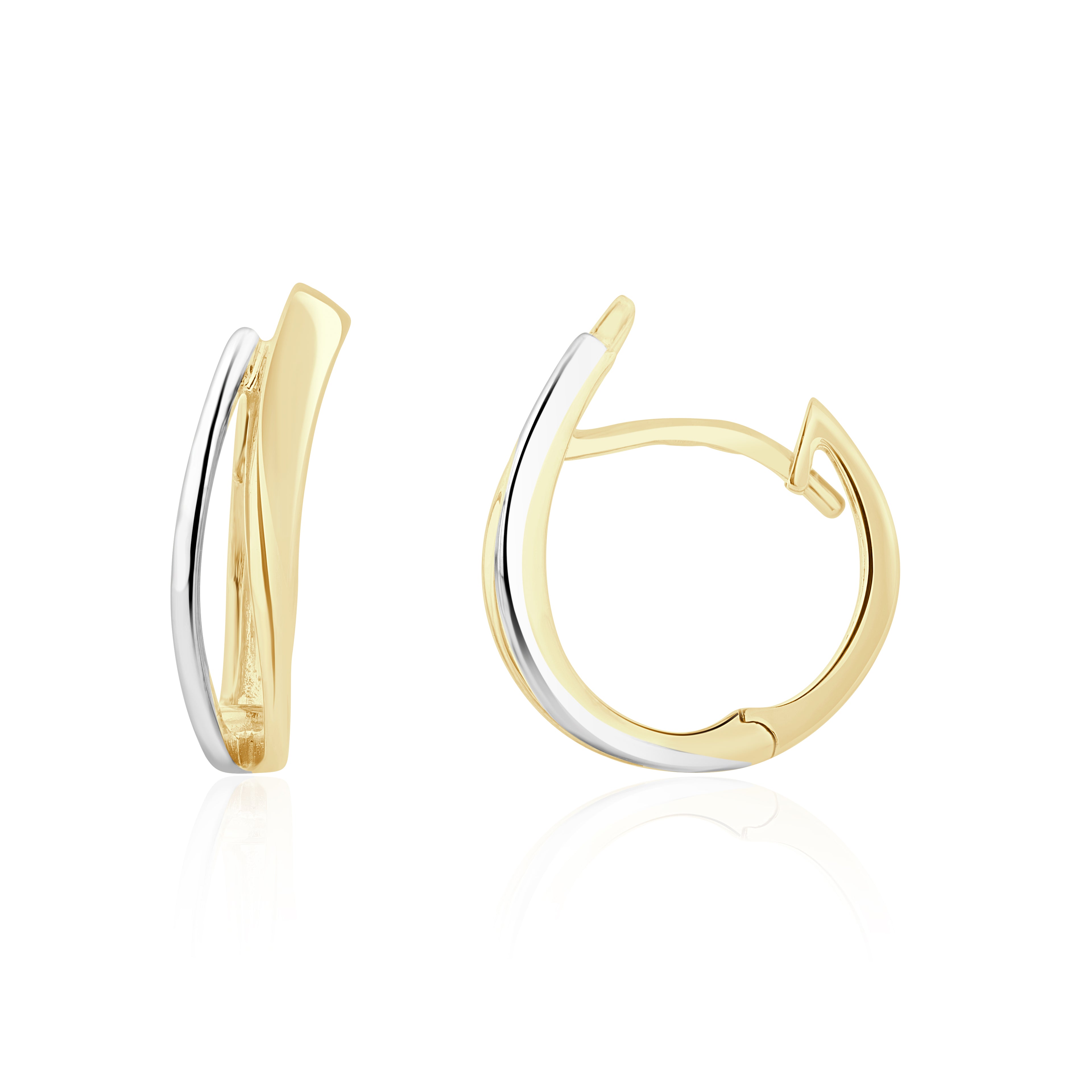 9ct Two Tone White Yellow Gold Satin Polished Two Row Huggy Hoop Earrings