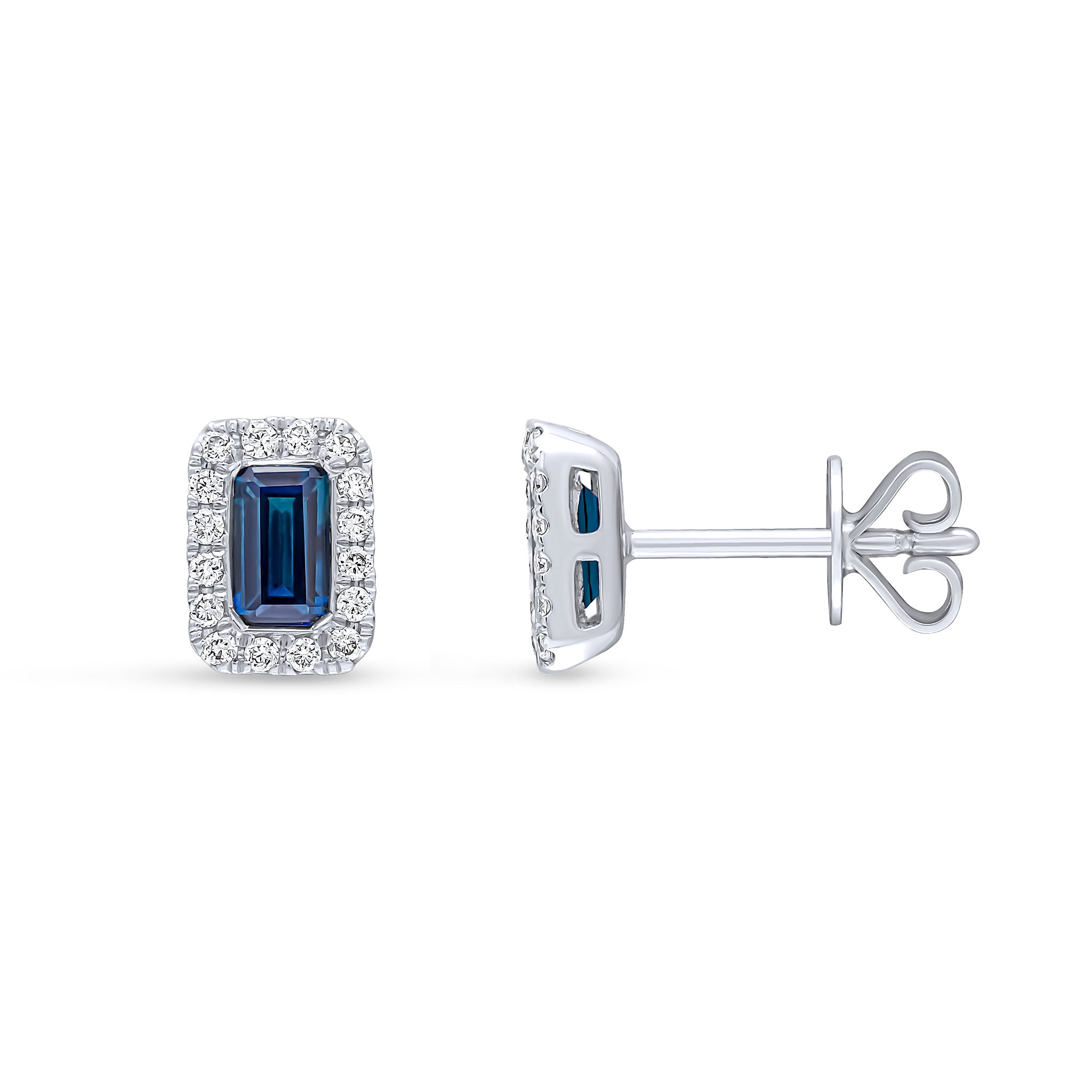 18ct White Gold 5x3 Octagon Sapphire & Diamond Microset Cluster Earrings