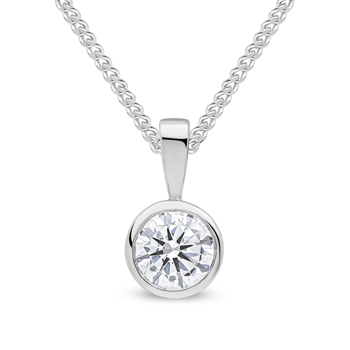 9ct White Gold 6mm Round CZ Rubover Pendant