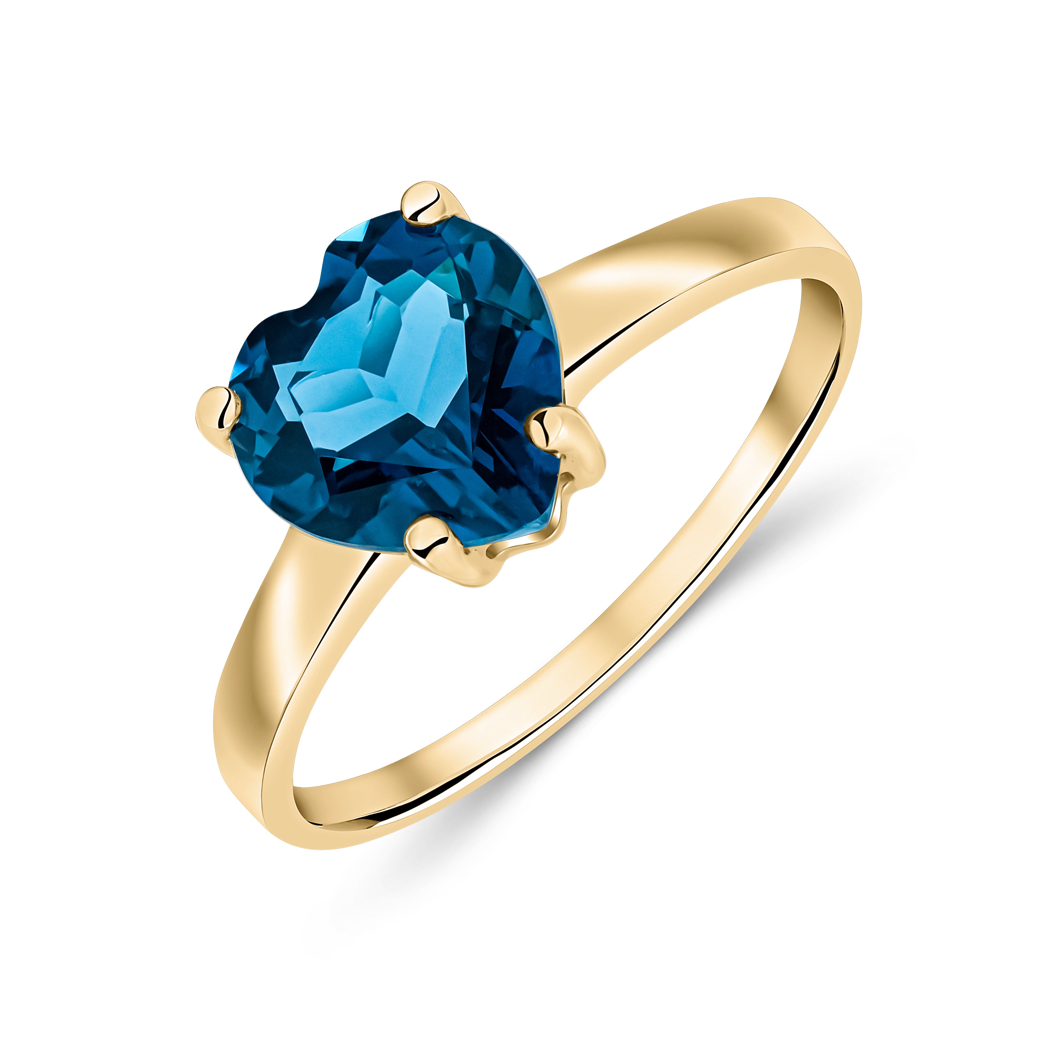 9ct Yellow Gold 8mm Heart London Blue Topaz Claw Set Single Stone Ring