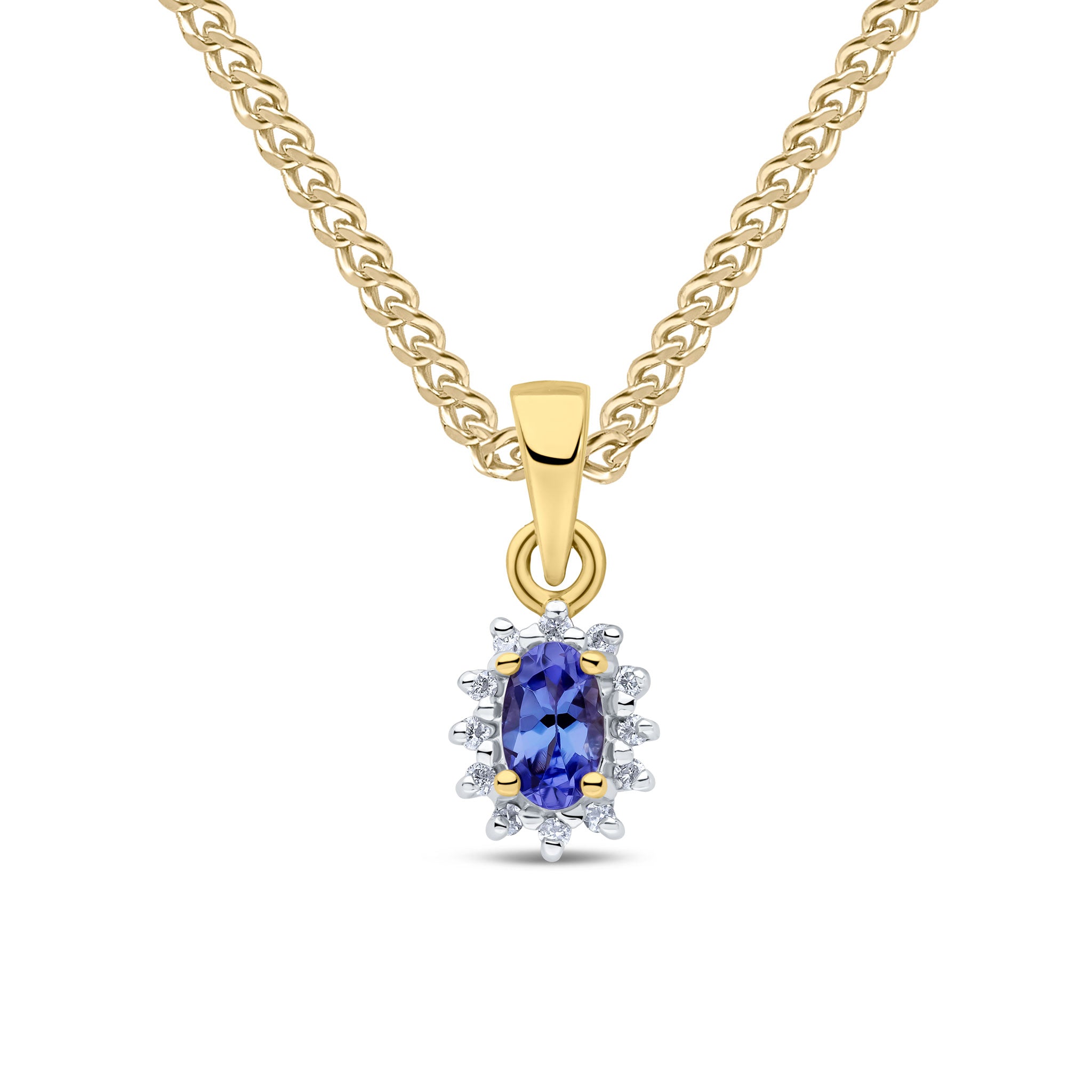 9ct Yellow Gold Oval Tanzanite & Diamond Cluster Pend