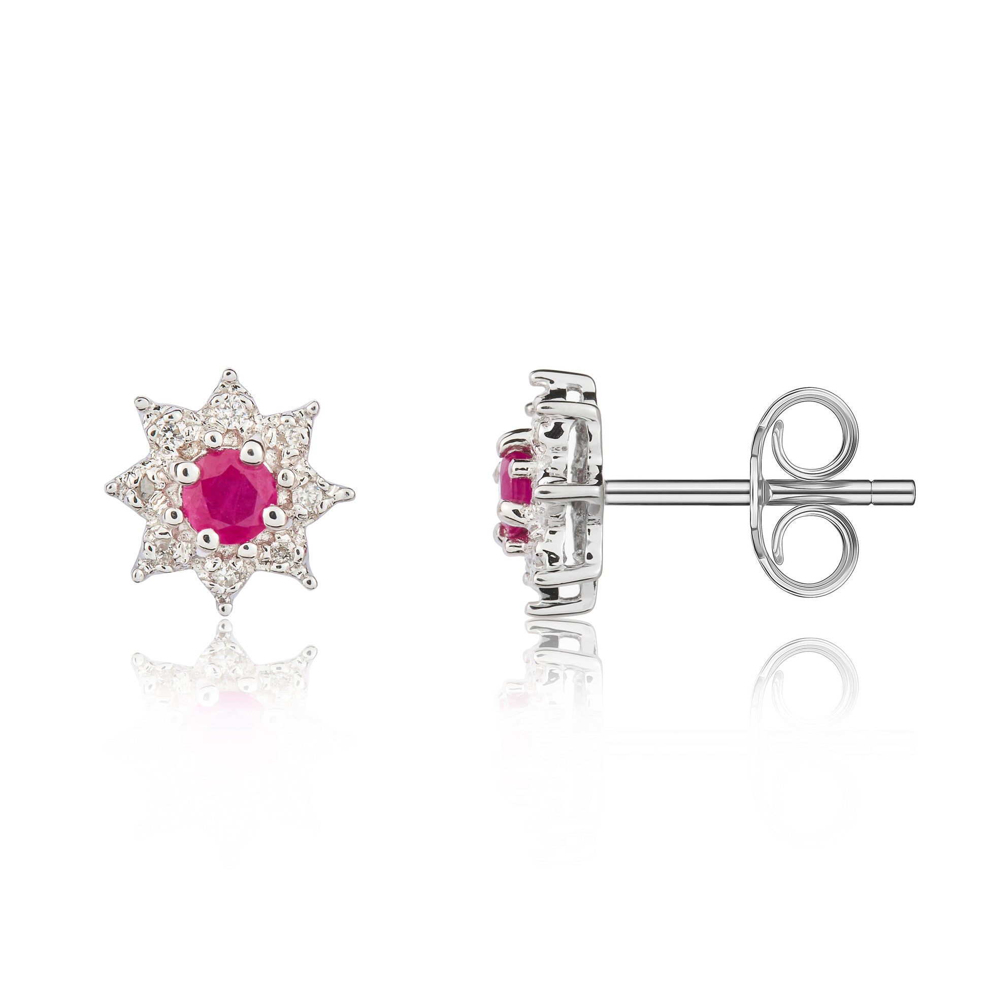 9ct White Gold Rd Ruby & Diamond Cluster Er