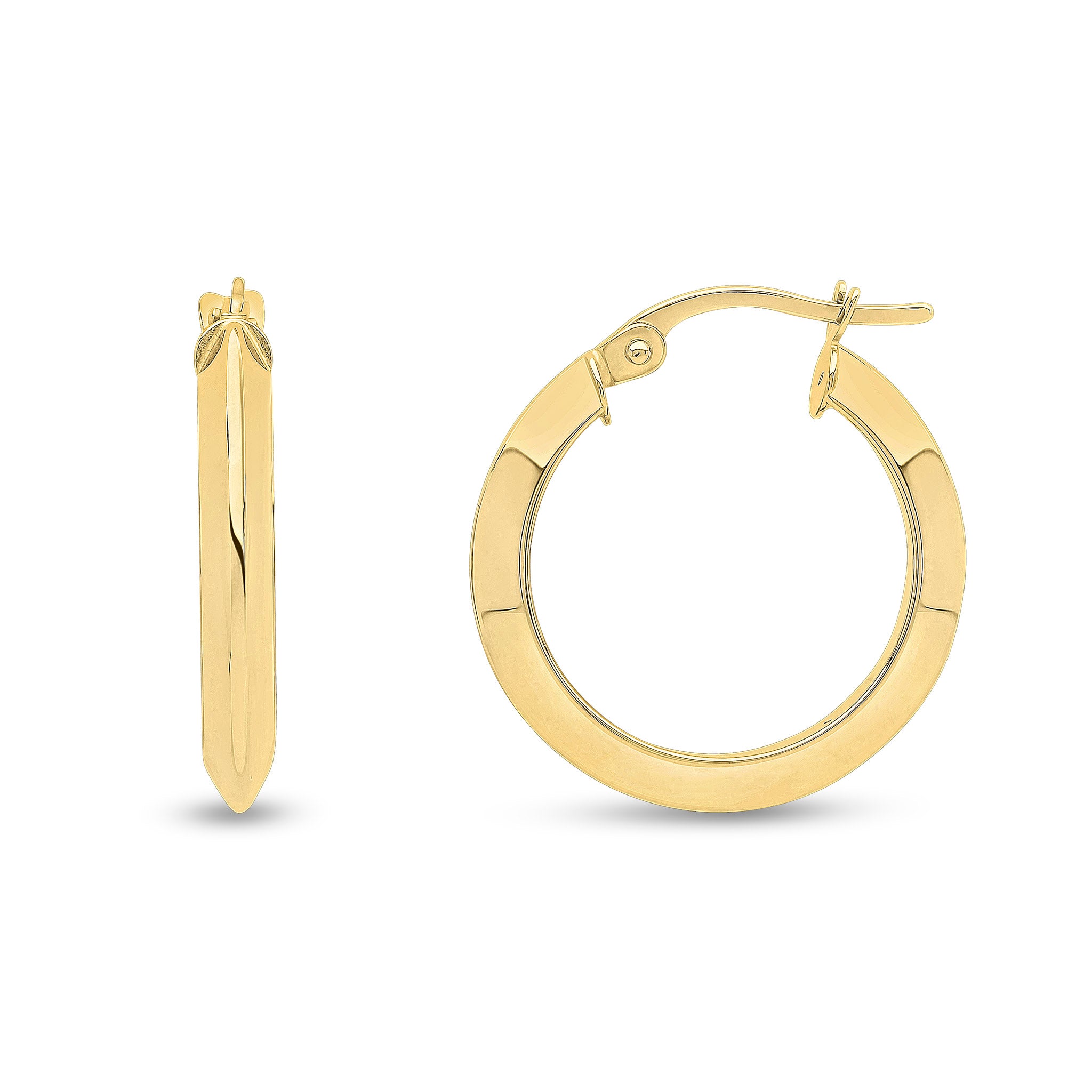 18ct yellow gold Knife Edge Hoop Earrings. 20mm Outer Diameter