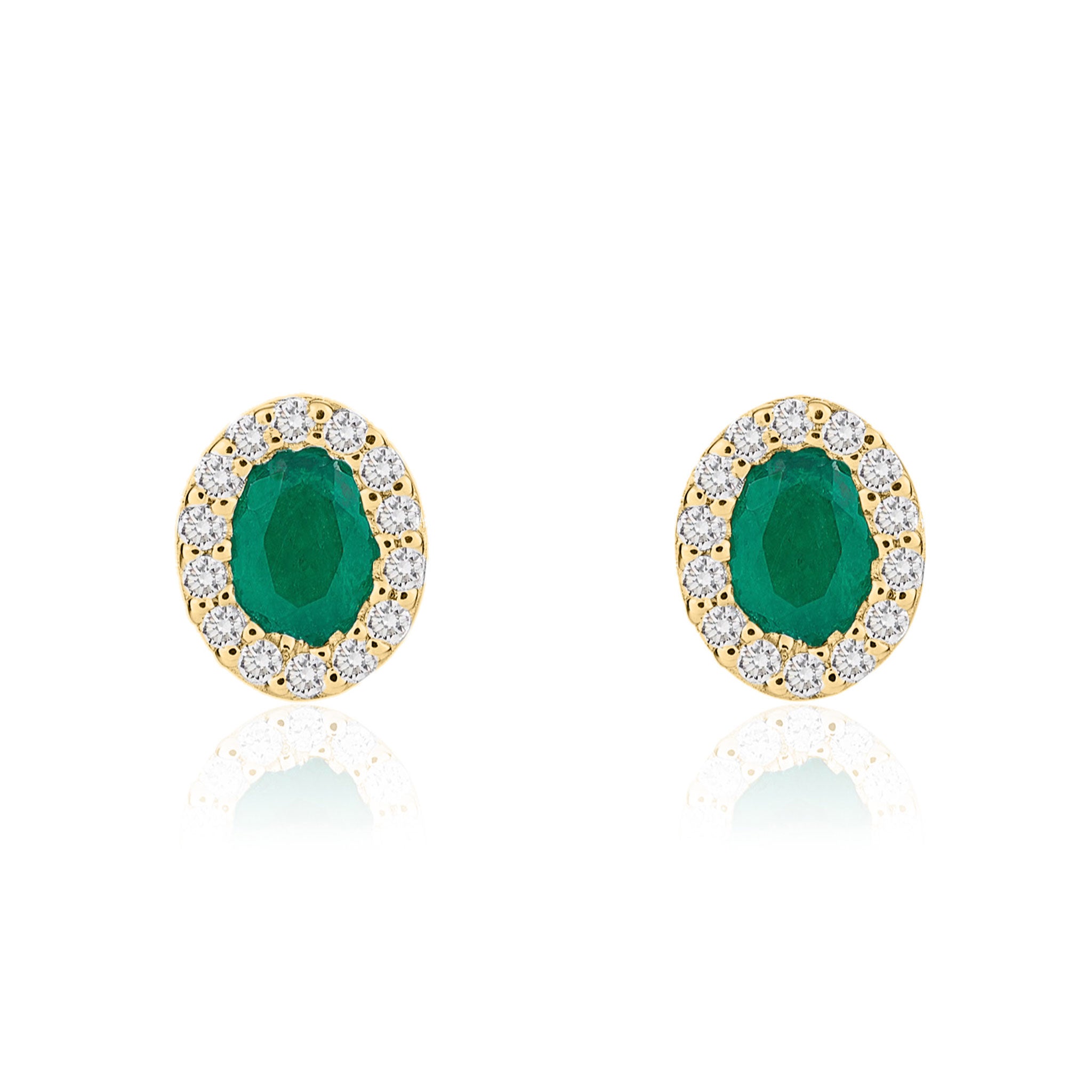 18ct Yellow Gold 4x3 Oval Emerald & Diamond Microset Cluster Earrings