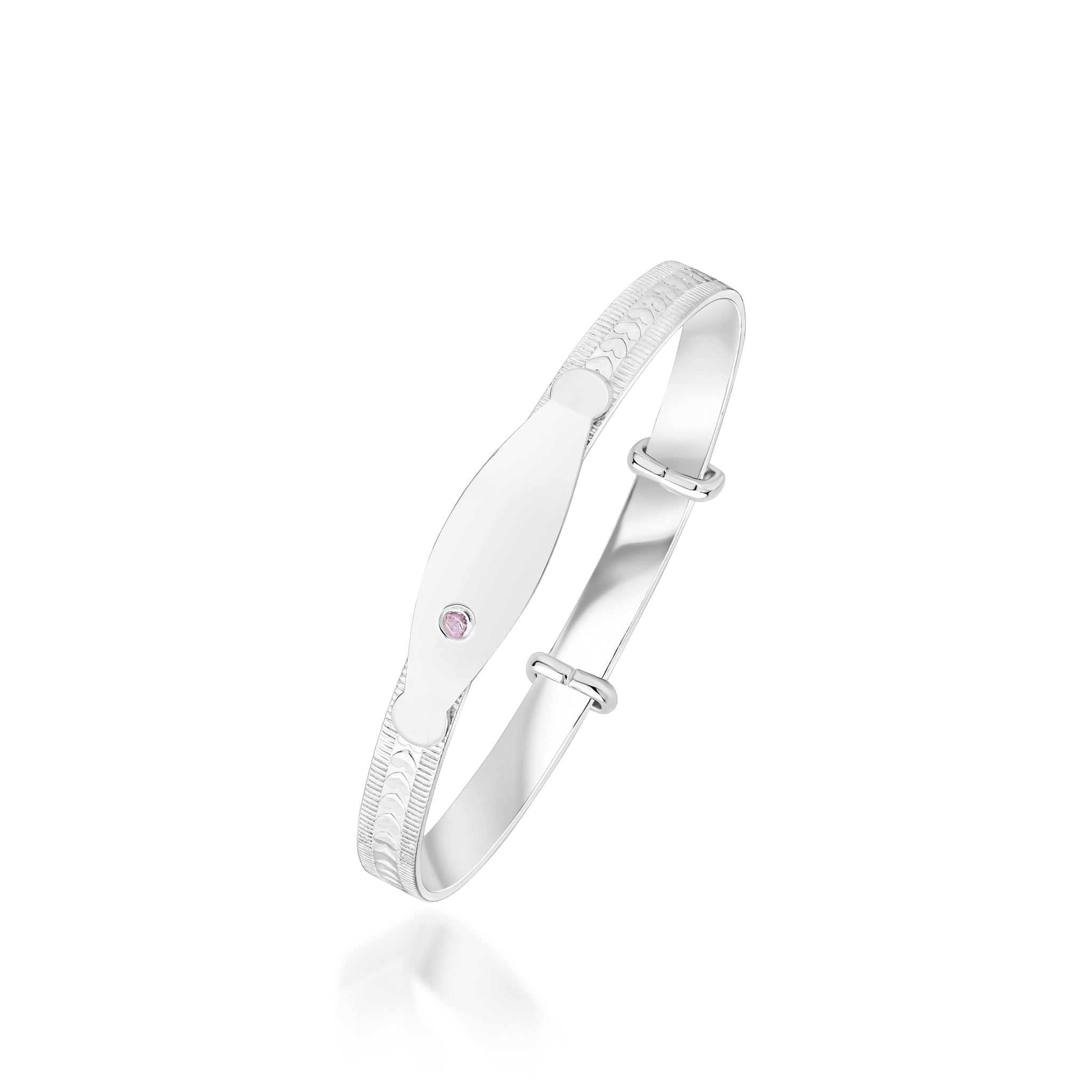 Silver Heart Pink CZ Bangle
