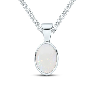 9ct white gold 7 x 5mm Oval Opal Rubover Pendant