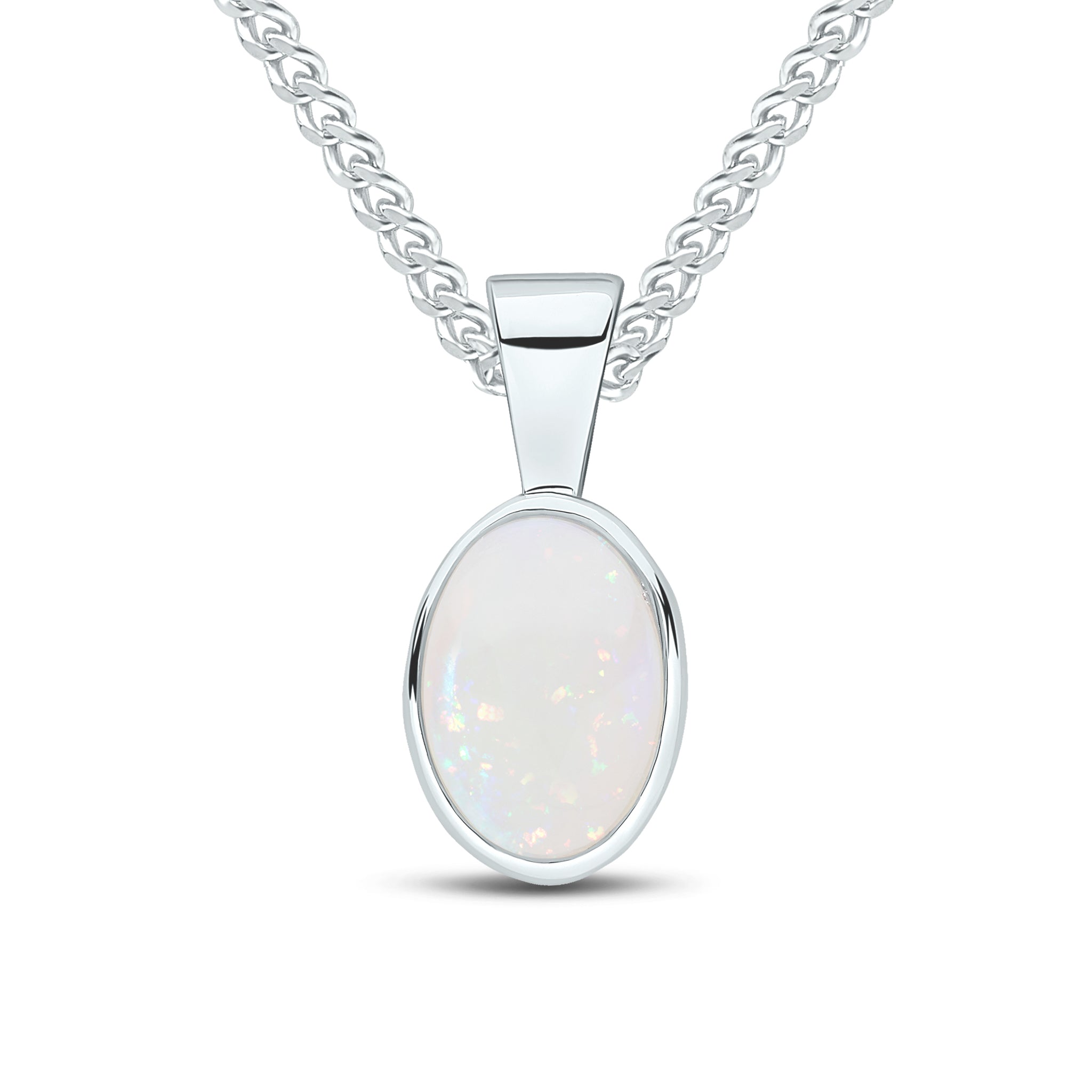9ct white gold 7 x 5mm Oval Opal Rubover Pendant