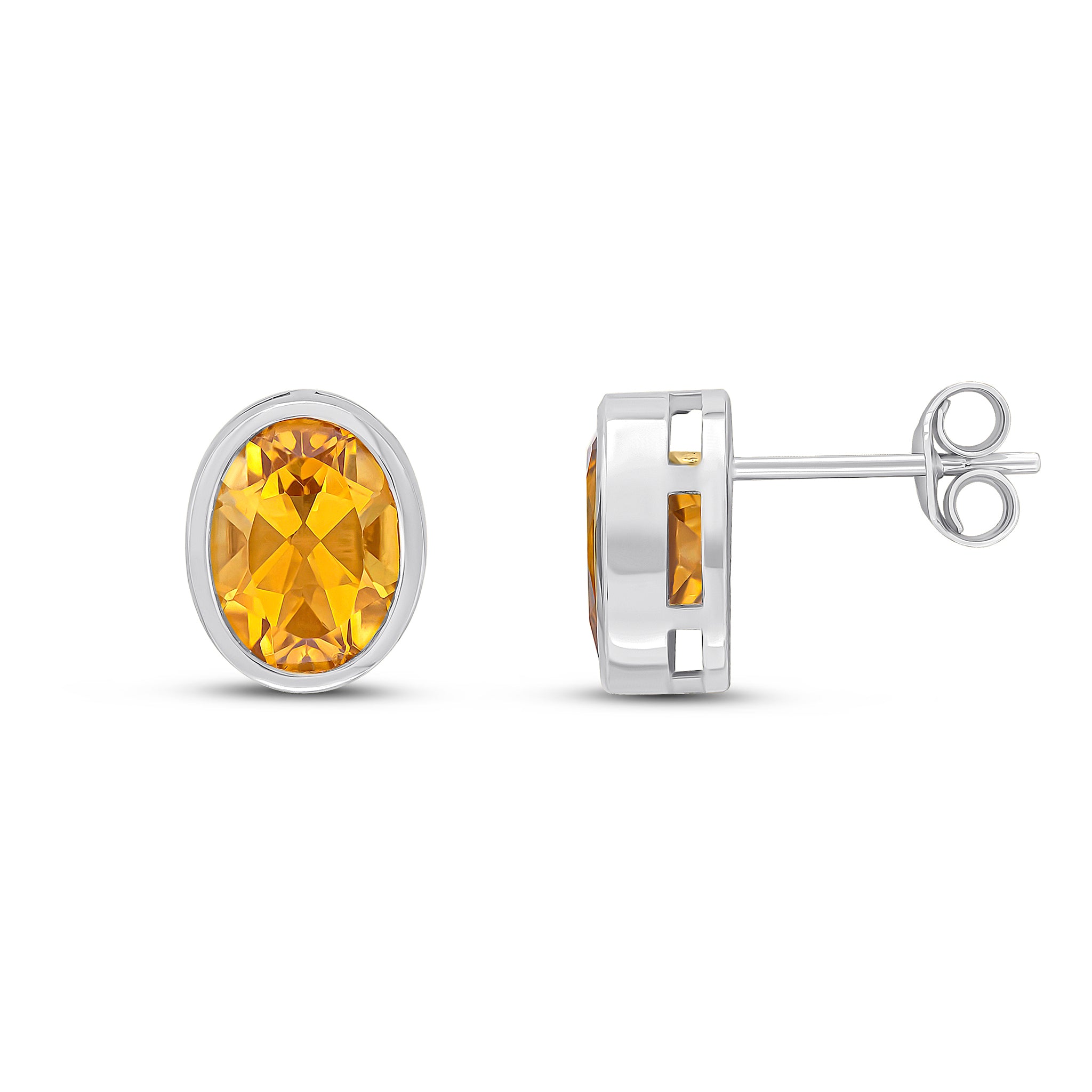 9ct White Gold 9x7 Oval Citrine Rubover Earrings
