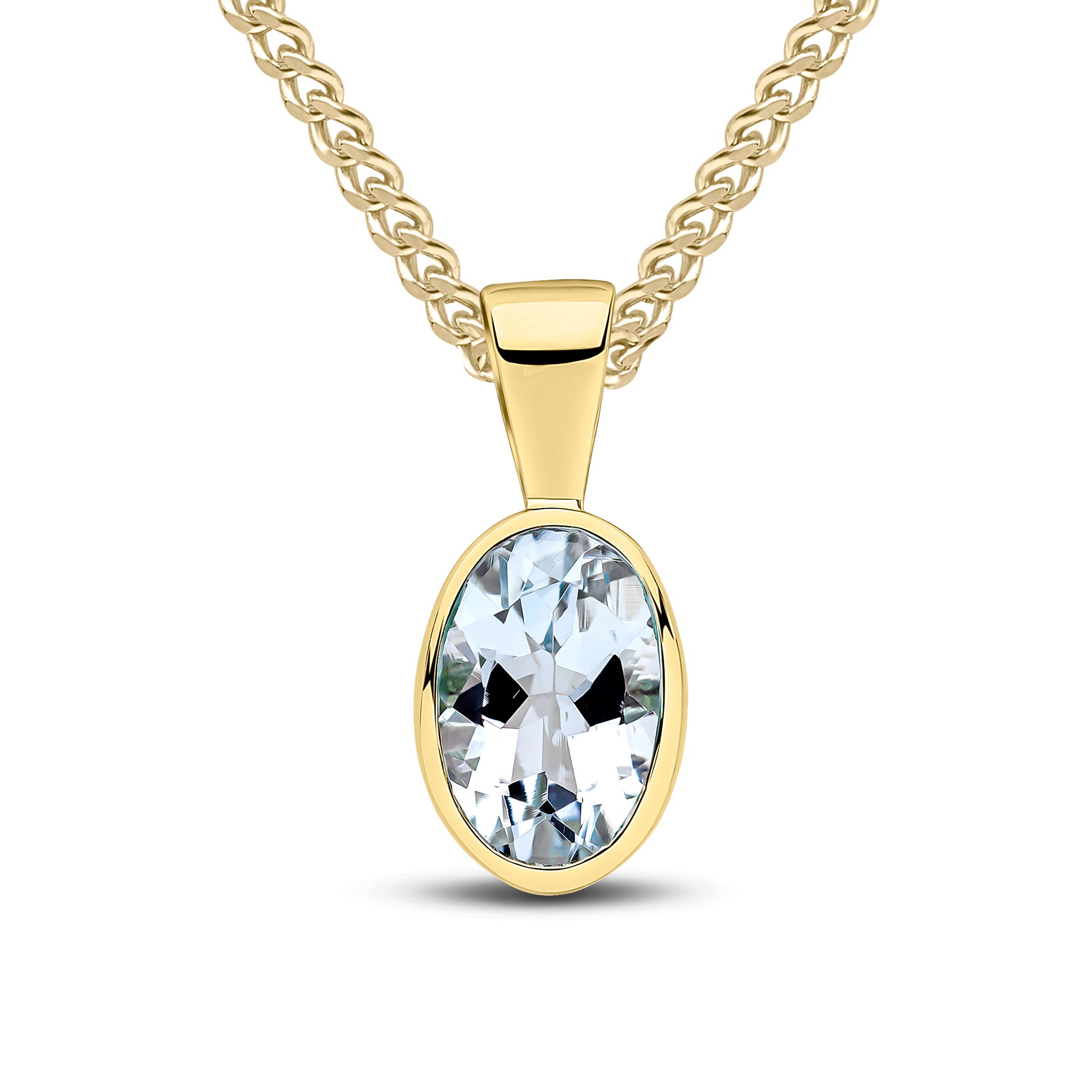 9ct Yellow Gold 7x5 Oval Aquamarine Rubover Pendant