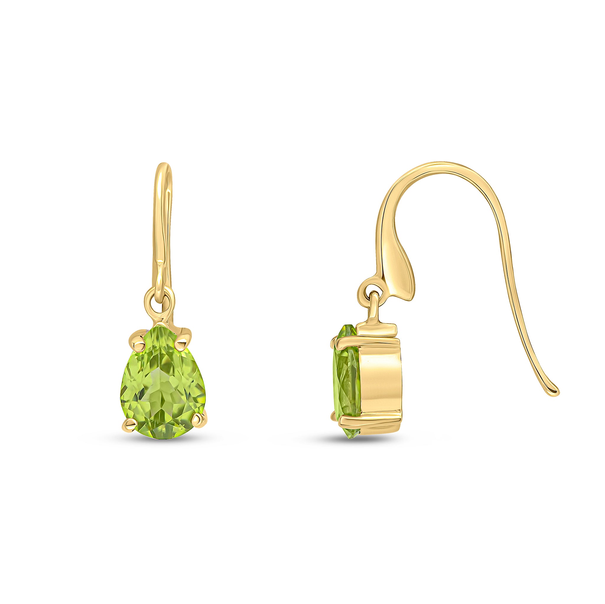 9ct Yellow Gold 7x5mm Pear Shape Peridot Claw Wire Hook Drop Earrings