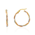 Three Tone 9ct Gold Russian Wedding Hoop Earrings