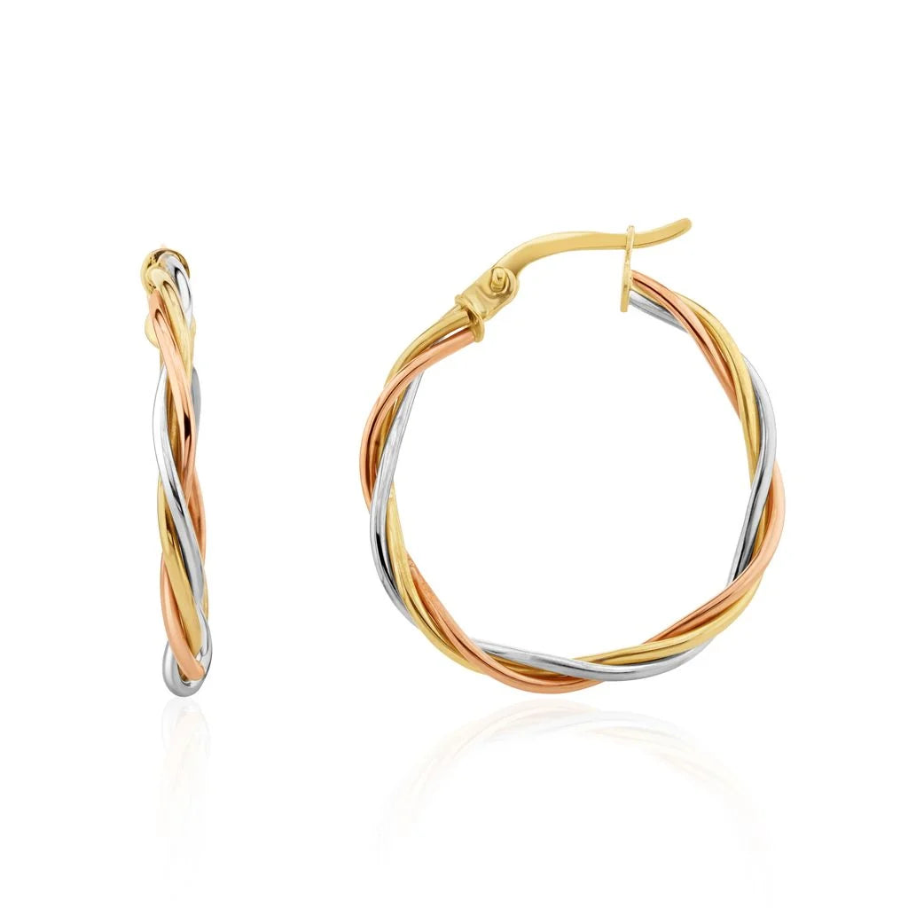 Three Tone 9ct Gold Russian Wedding Hoop Earrings