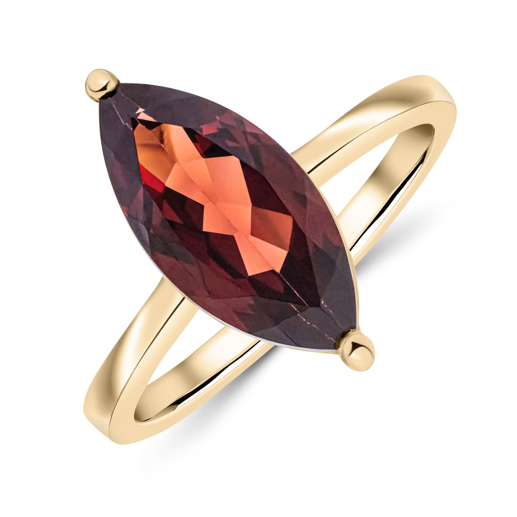 9ct Yellow Gold 15x7mm Marquise Garnet Claw Set Single Stone Ring
