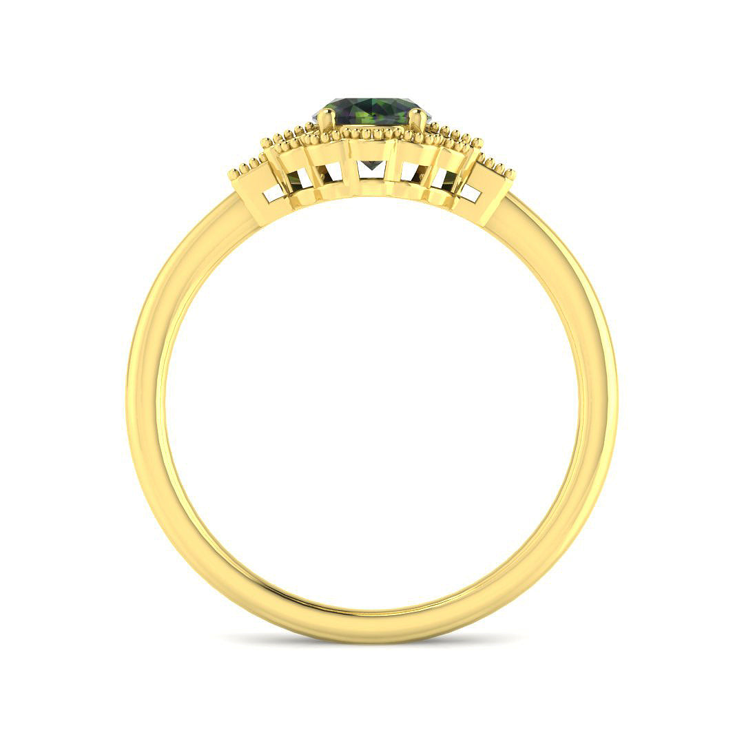 9ct Yellow Gold Baguette and Oval Teal Sapphire and Diamond Ring 2