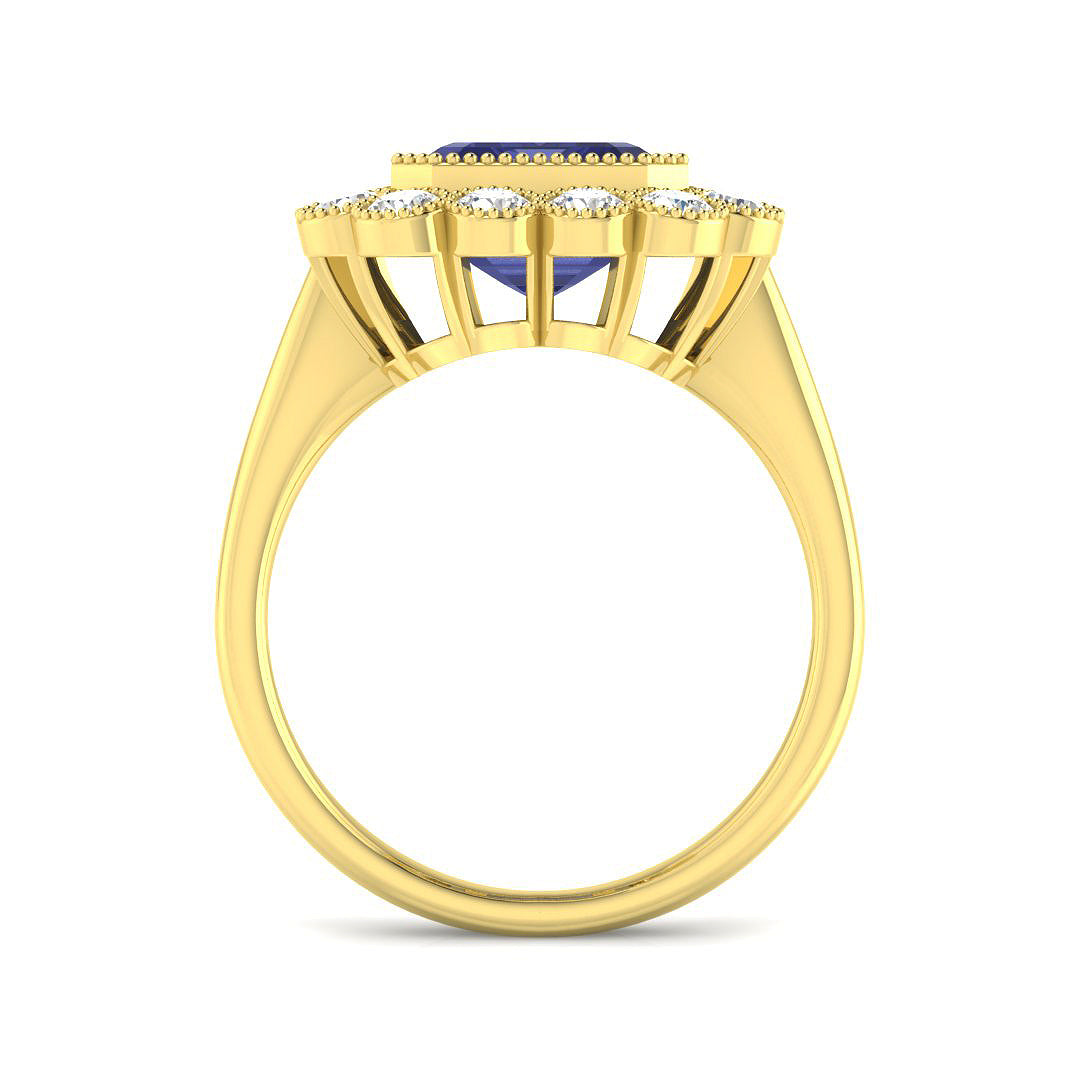9ct Yellow Gold Emerald Cut Tanzanite and Diamond Ring 2