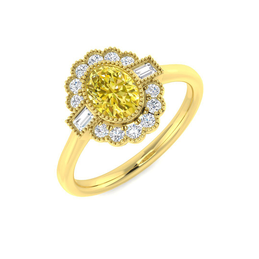 9ct Yellow Gold Baguette and Oval Diamond Ring 1