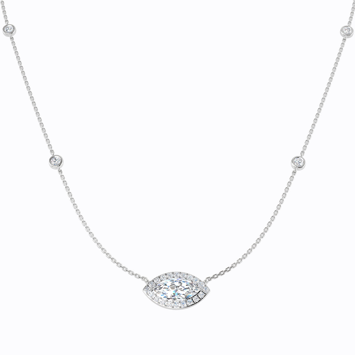 18ct White Gold Marquise Lab Grown Diamond Necklace 1