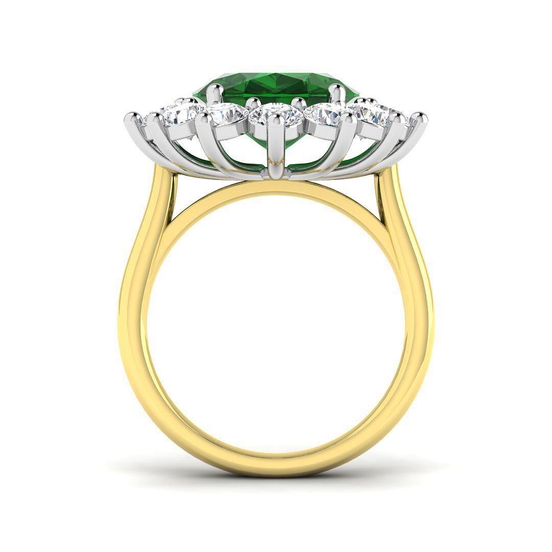 9ct Two Tone Oval Emerald and Diamond Ring 2