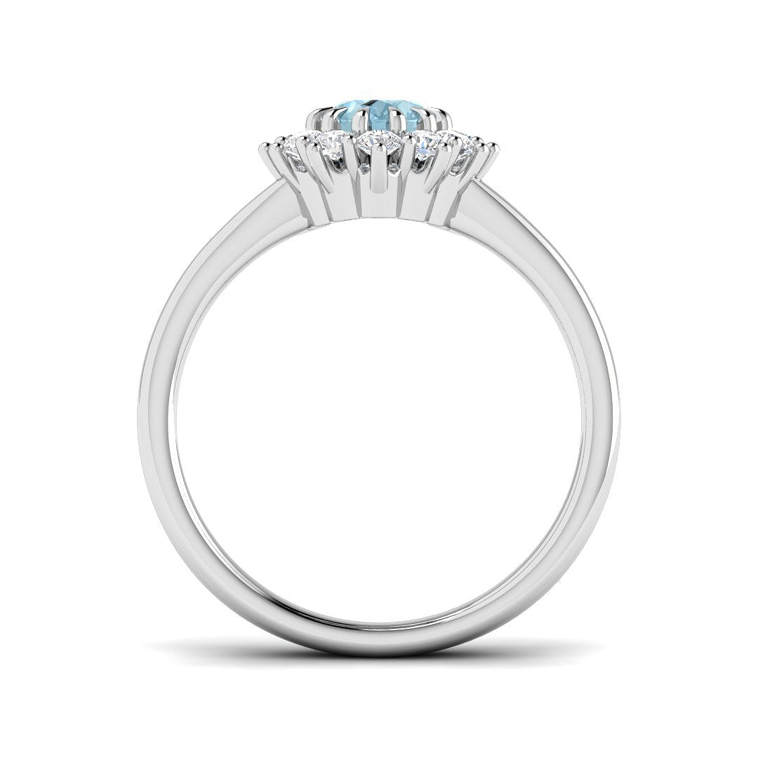 9ct White Gold Oval Aquamarine and Diamond Ring 2
