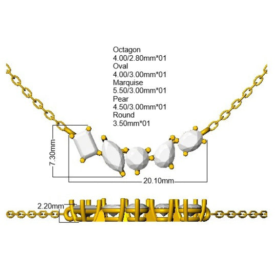 9ct Yellow Gold Emerald Cut and Marquise and Oval and Pear Lab Grown Diamond Necklace 2