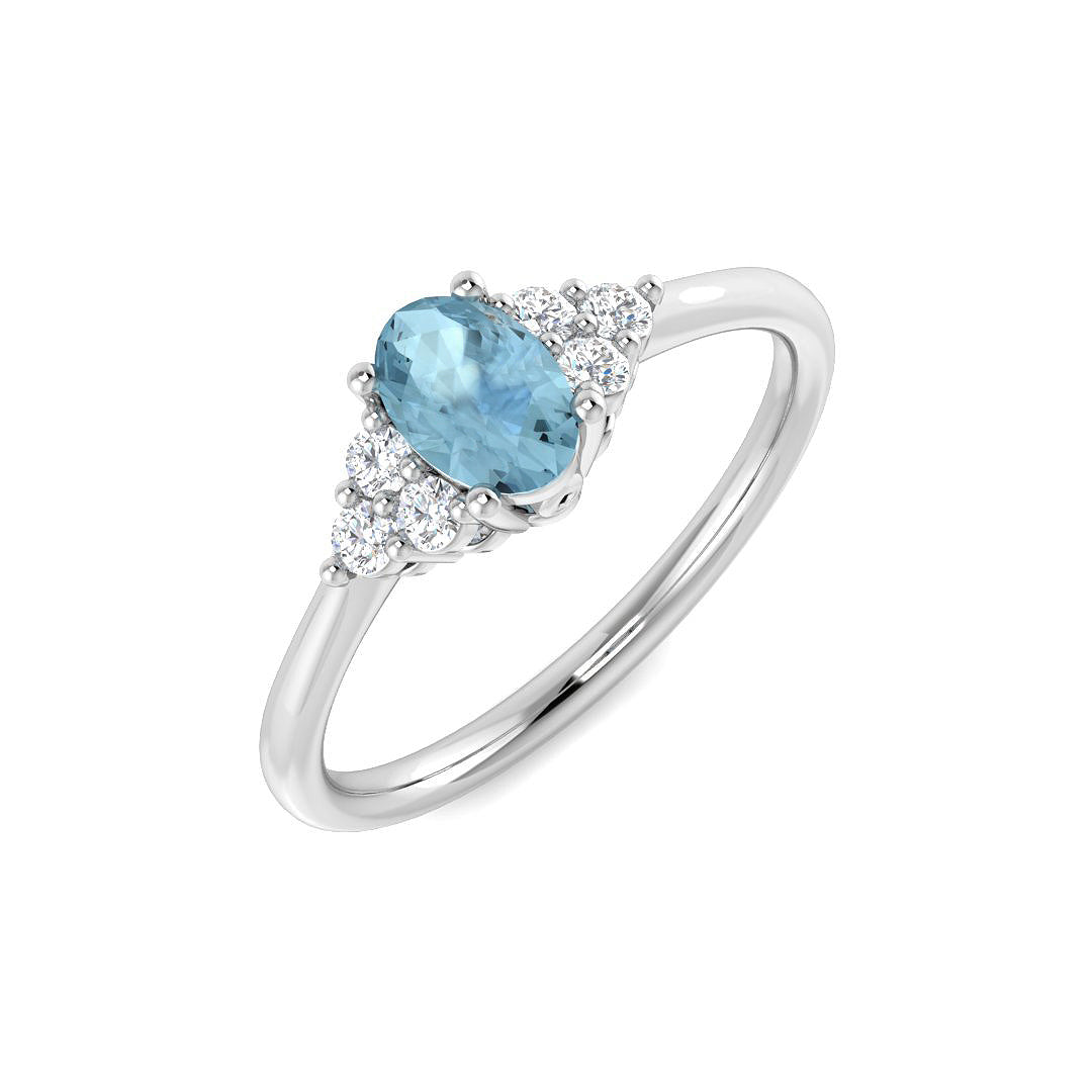 9ct White Gold Oval Aquamarine and Diamond Ring 1