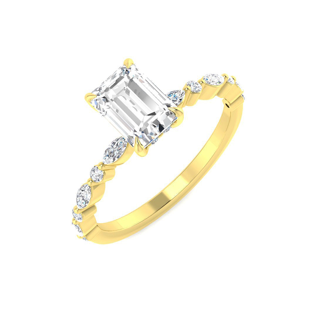 9ct Yellow Gold Emerald Cut and Marquise Lab Grown Diamond Ring 1
