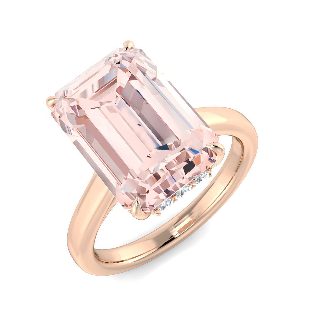 9ct Rose Gold Emerald Cut Lab Grown Diamond and Lab Pink Diamond Ring 1