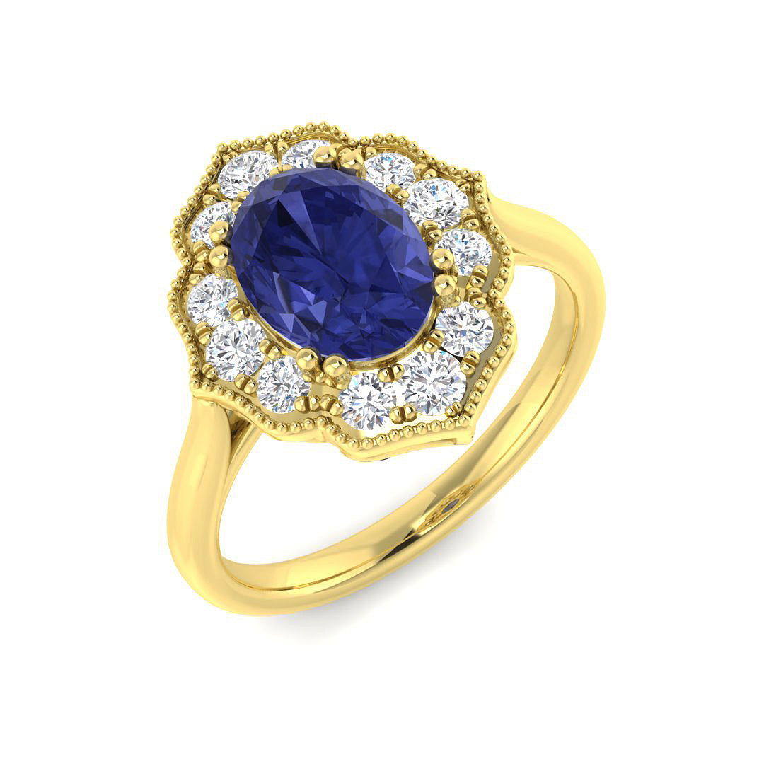 9ct Yellow Gold Oval Tanzanite and Diamond Ring 1