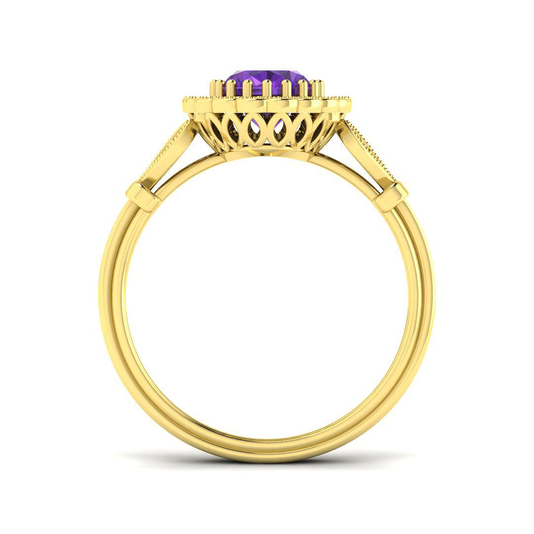 9ct Yellow Gold Oval Amethyst and Diamond Ring 2