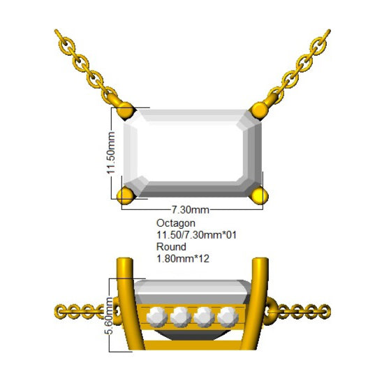 9ct Yellow Gold Emerald Cut Lab Grown Diamond Necklace 2