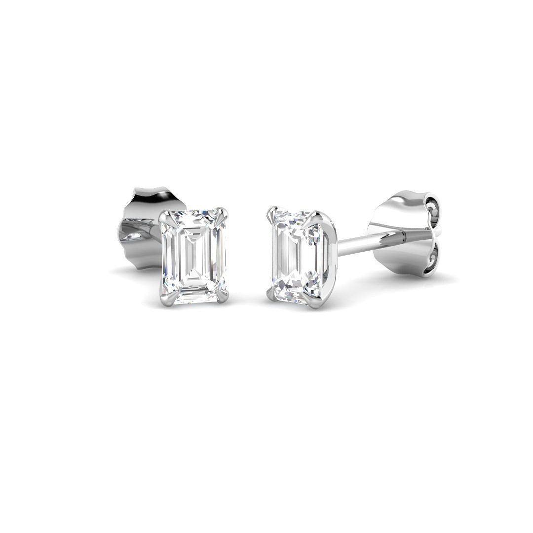 9ct White Gold Emerald Cut Lab Grown Diamond Earrings 1