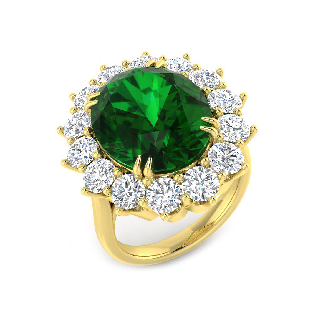 18ct Yellow Gold Oval Emerald and Diamond Ring 1