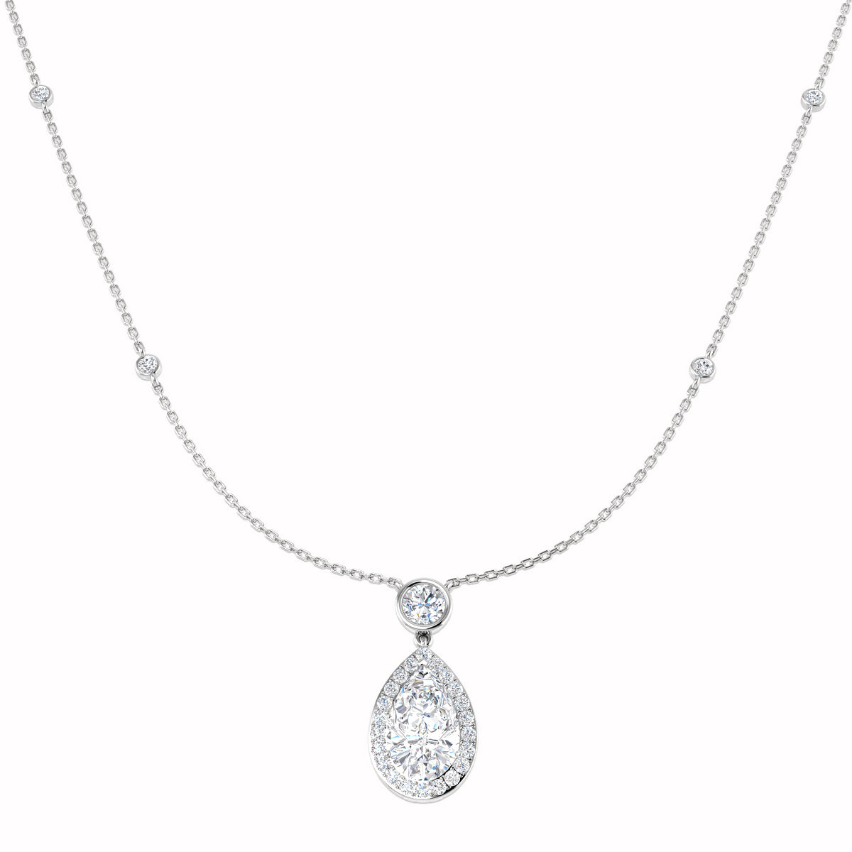 18ct White Gold Pear Lab Grown Diamond Necklace 1