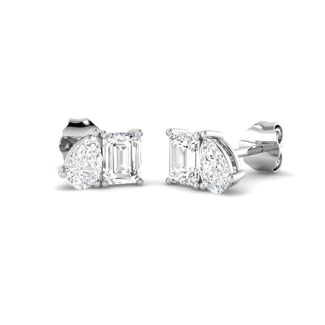 9ct White Gold Emerald Cut and Pear Lab Grown Diamond Earrings 1