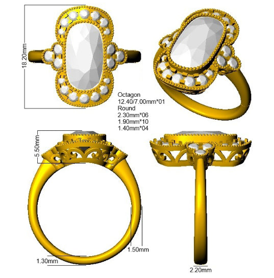 9ct Yellow Gold Cushion Cvd Old Cut Ring 3