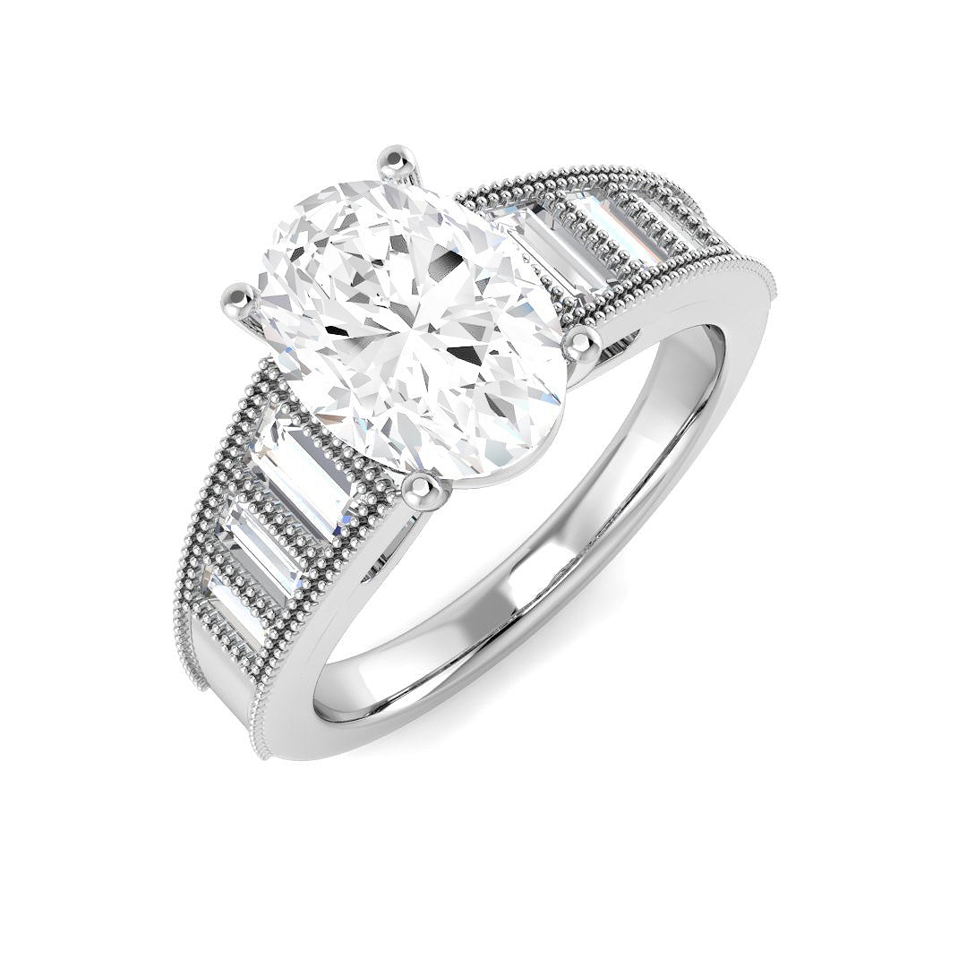 9ct White Gold Baguette and Oval Lab Grown Diamond Ring 1