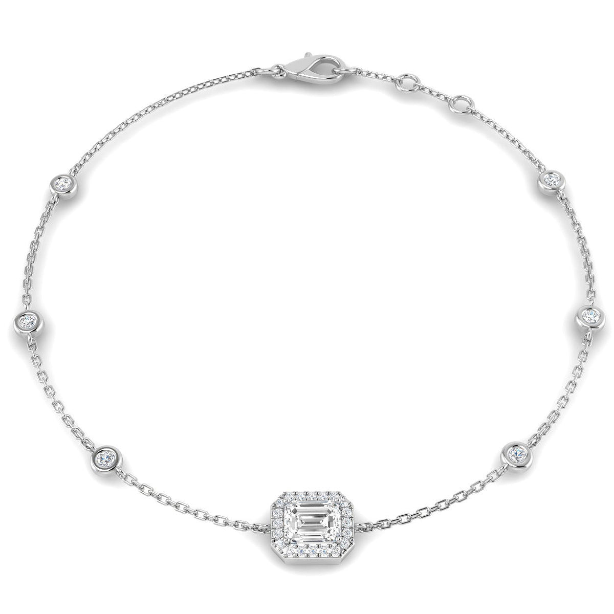 9ct White Gold Emerald Cut Lab Grown Diamond Bracelet 1