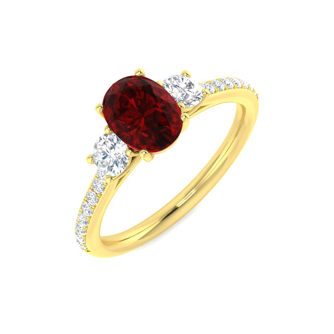 9ct Yellow Gold Oval Ruby and Diamond Ring 1