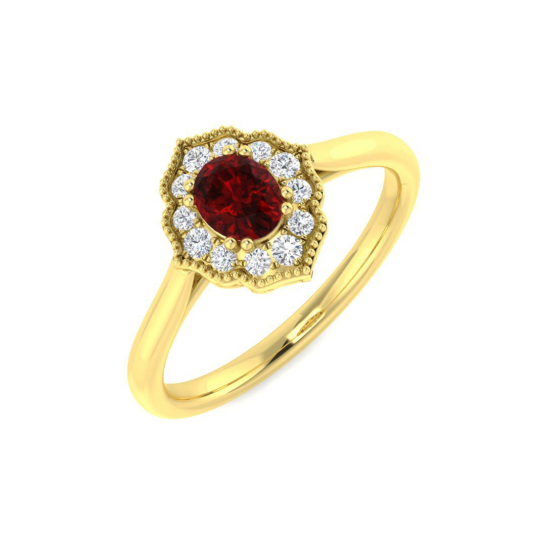 9ct Yellow Gold Oval Ruby and Diamond Ring 1