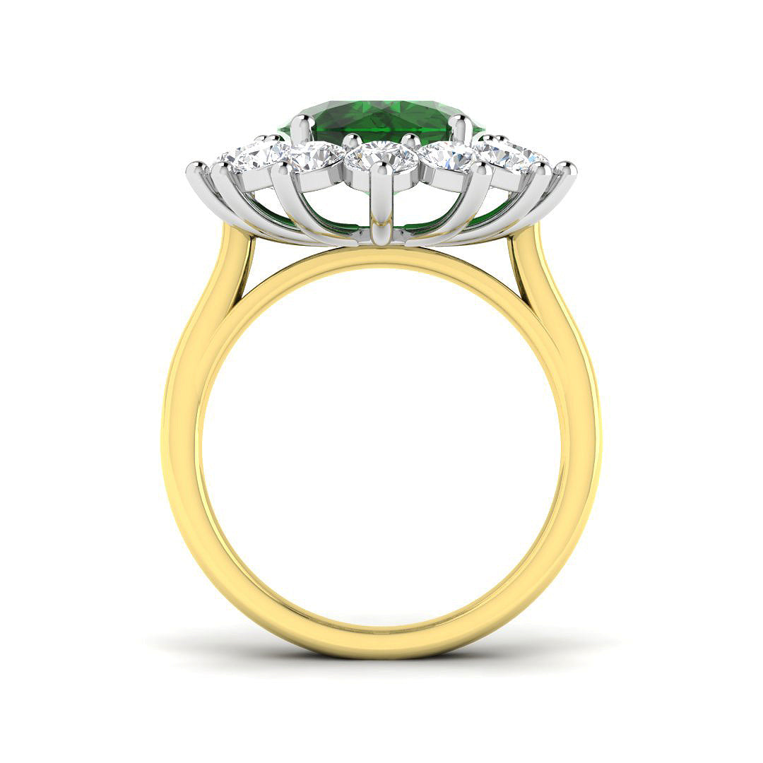 18ct Two Tone Oval Emerald and Diamond Ring 2
