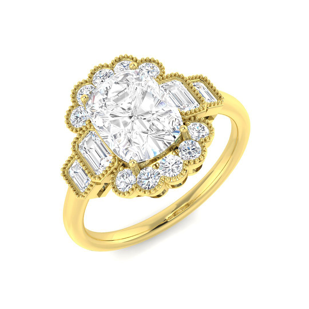 9ct Yellow Gold Cushion and Emerald Cut Cvd Old Cut Ring 1