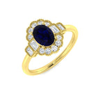 9ct Yellow Gold Baguette and Oval Blue Sapphire and Diamond Ring 1