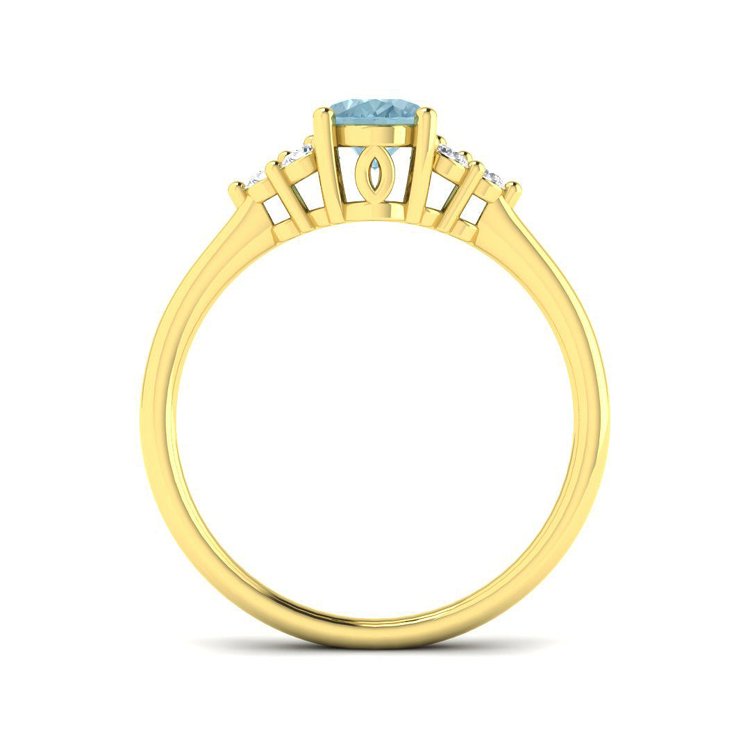 9ct Yellow Gold Oval Aquamarine and Diamond Ring 2
