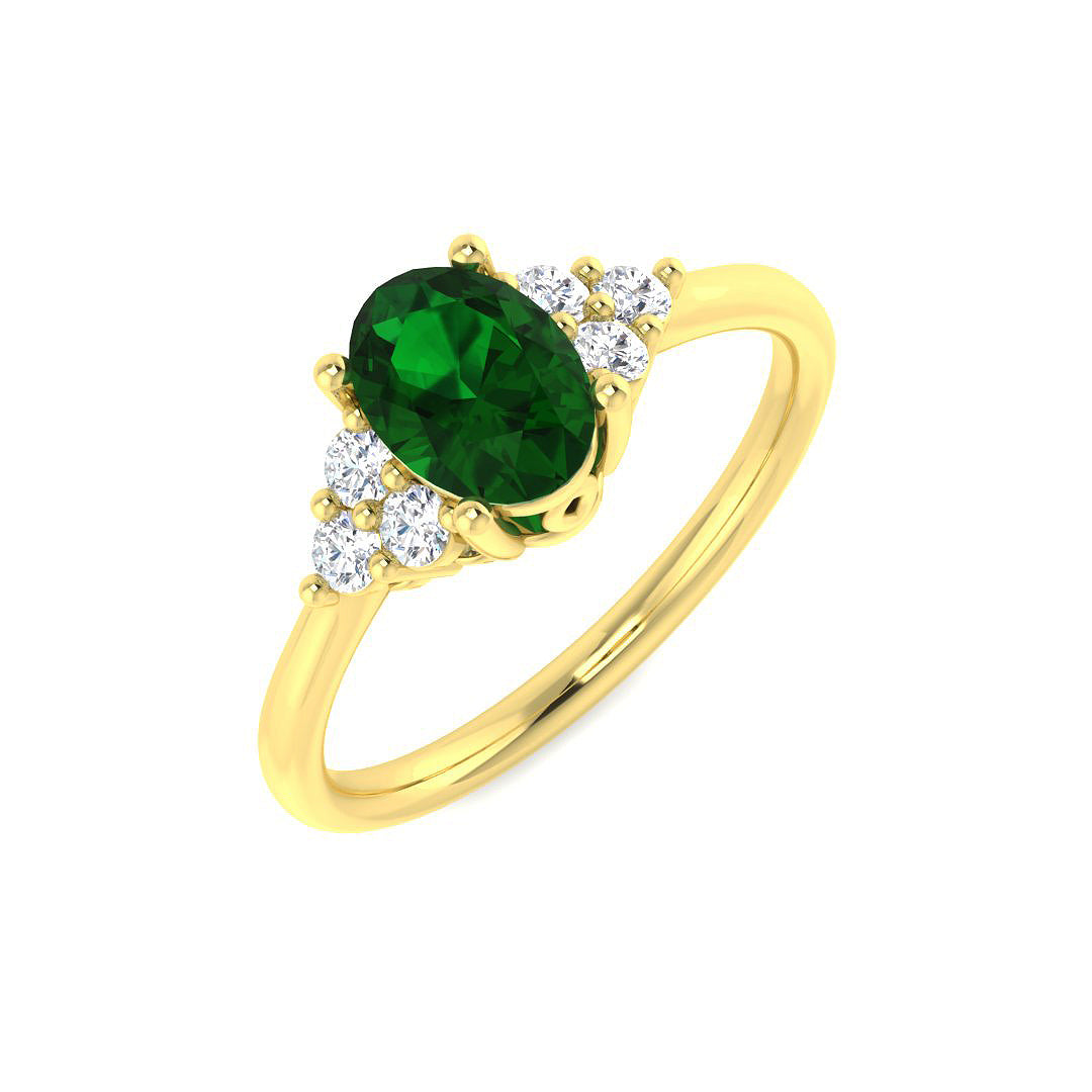 9ct Yellow Gold Oval Emerald and Diamond Ring 1