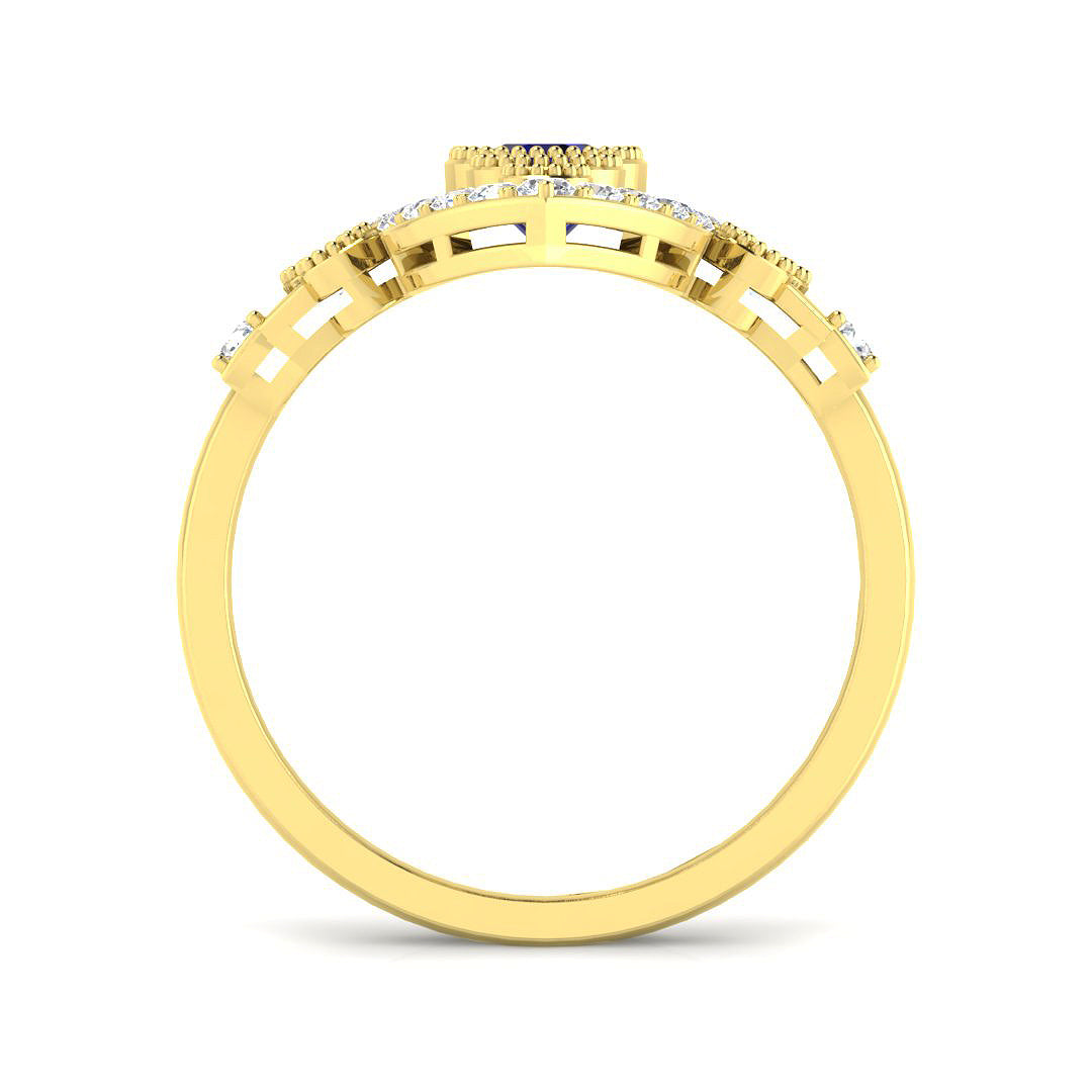9ct Yellow Gold Round Blue Sapphire and Diamond Ring 2