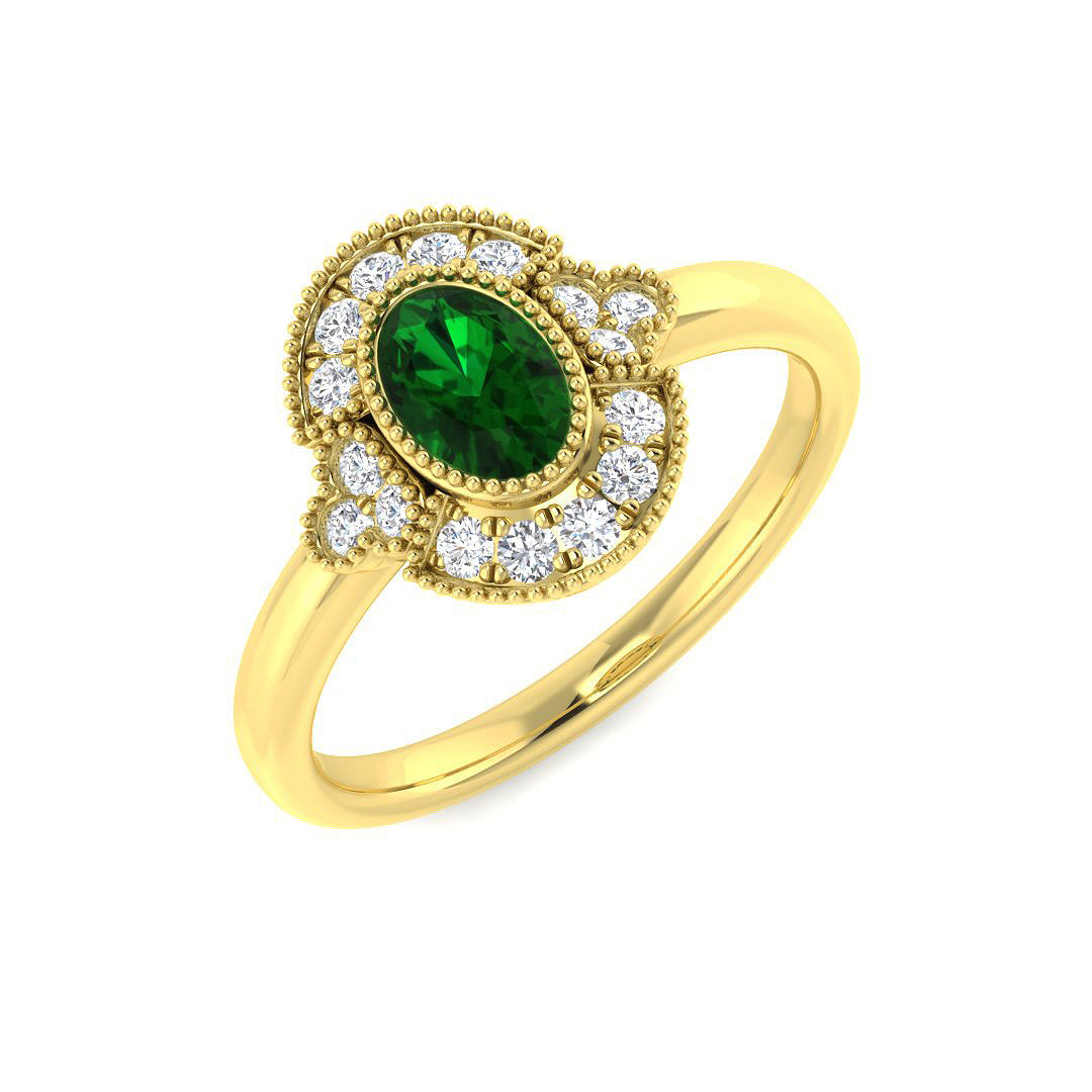 18ct Yellow Gold Oval Emerald and Diamond Ring 1