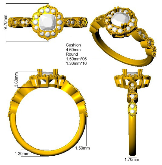 9ct Yellow Gold Cushion Diamond Ring 3