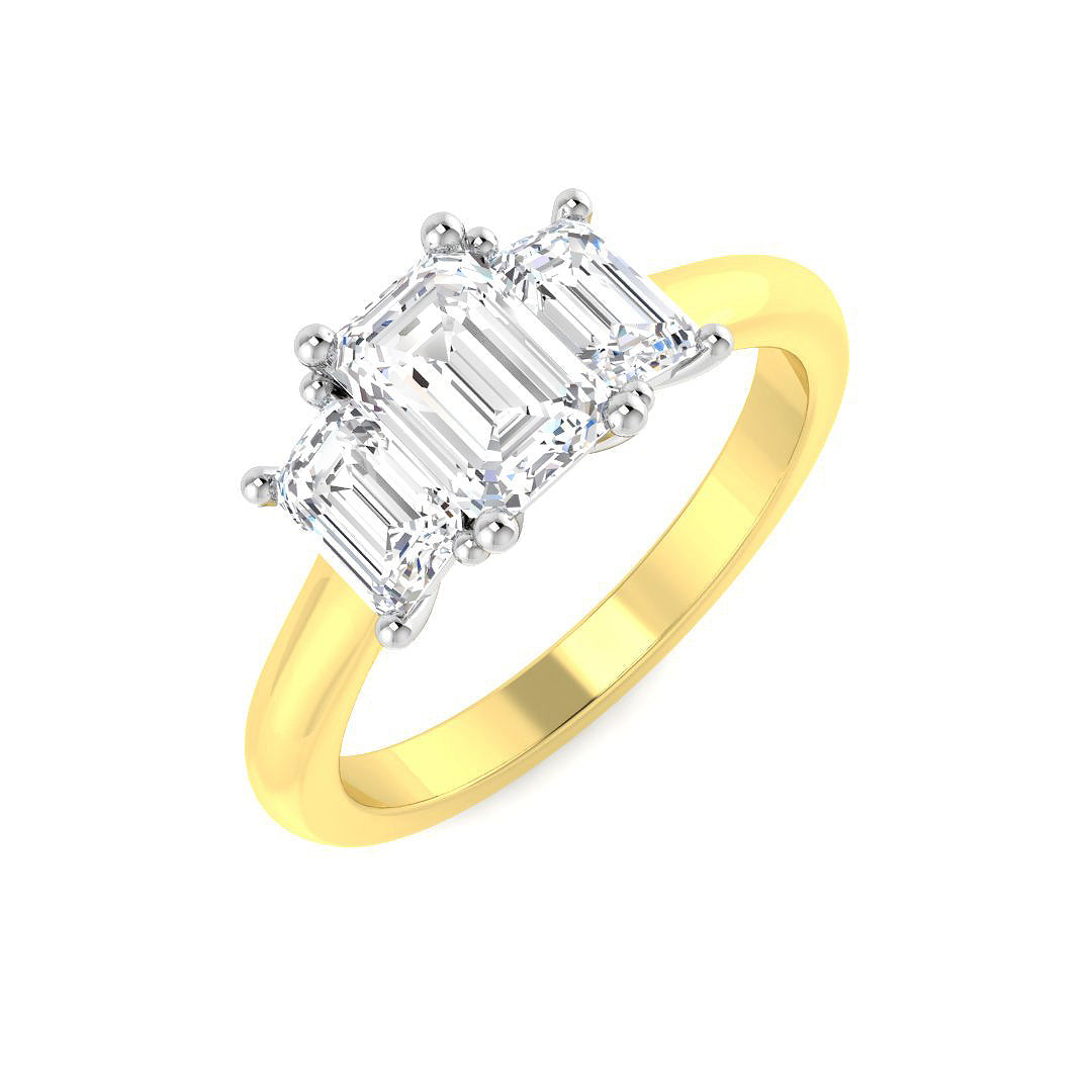 18ct Two Tone Emerald Cut Lab Grown Diamond Ring 1