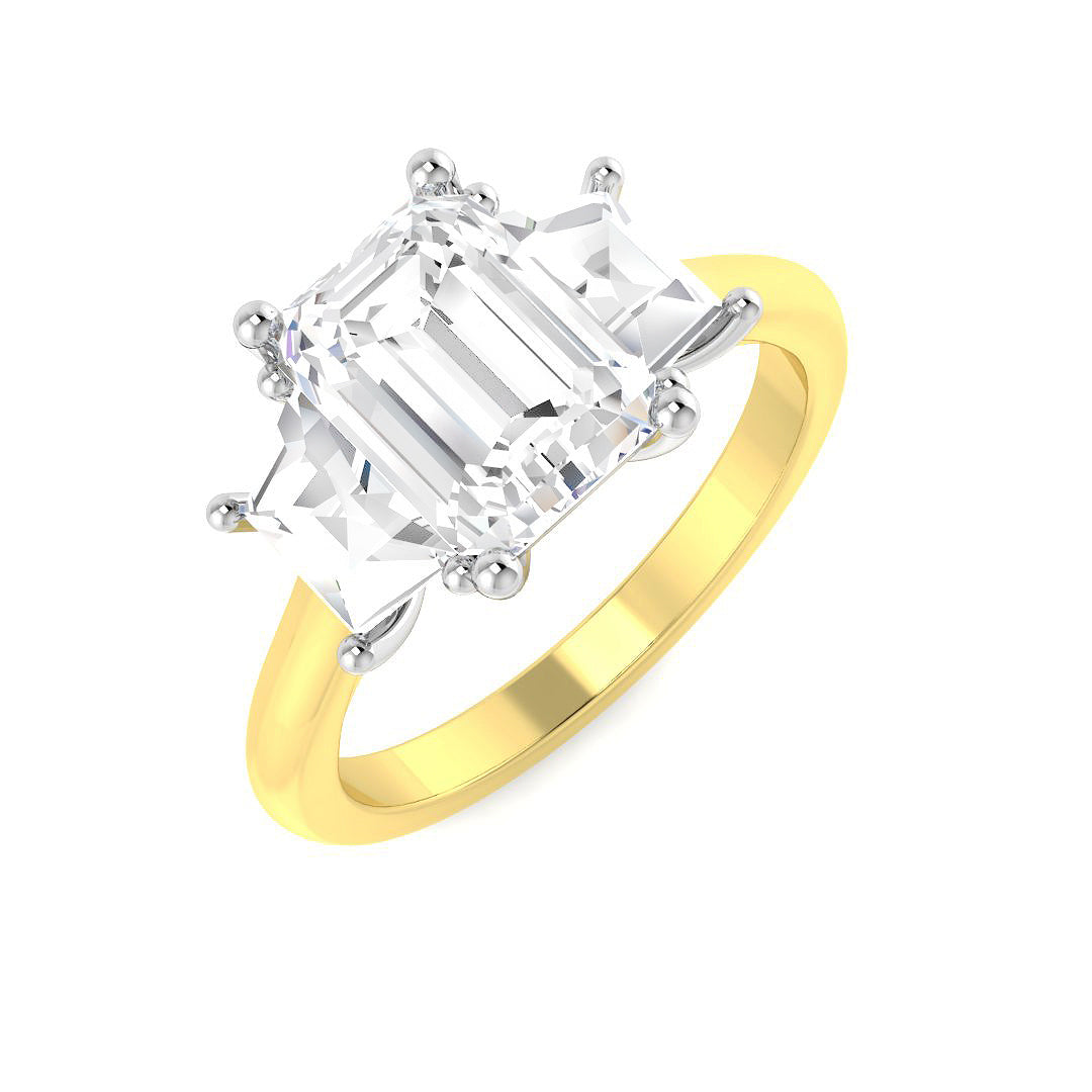 18ct Two Tone Emerald Cut and Trapezoid Lab Grown Diamond Ring 1