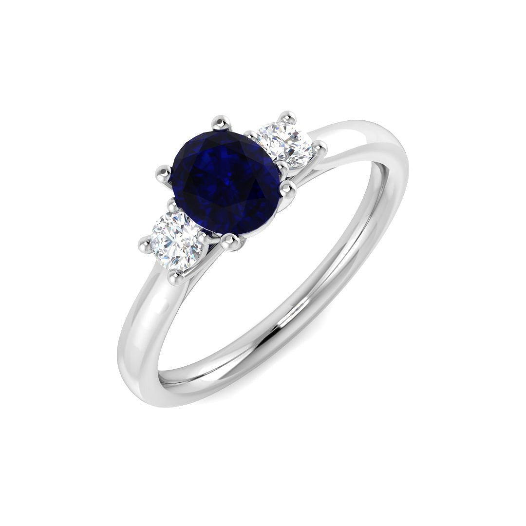 9ct White Gold Oval Blue Sapphire and Diamond Ring 1